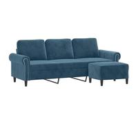 Vidaxl sofá de 3 plazas con taburete de terciopelo azul 180 cm