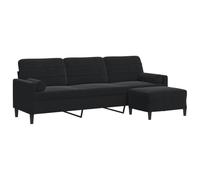 vidaXL Sofá de 3 plazas con Taburete de Terciopelo Negro 210 cm, sofá, sofá de salón, sofá de Tres plazas, sofá tapizado, Asientos de salón