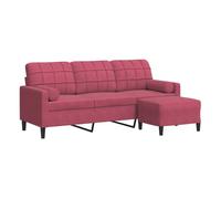 vidaXL Sofá de 3 plazas con Taburete de Terciopelo Rojo Tinto 180 cm