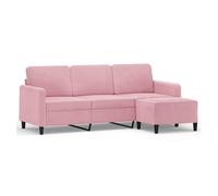 Vidaxl sofá de 3 plazas con taburete de terciopelo rosa180 cm