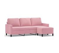 Vidaxl sofá de 3 plazas con taburete de terciopelo rosa180 cm