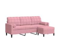Vidaxl sofá de 3 plazas con taburete de terciopelo rosa180 cm
