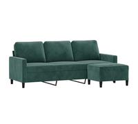Vidaxl sofá de 3 plazas con taburete de terciopelo verde oscuro 180 cm