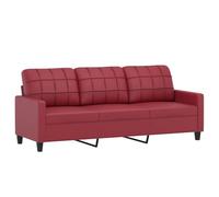 vidaXL Sofá de 3 plazas de Cuero sintético Rojo Vino 180 cm