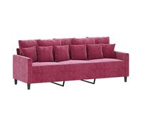 Vidaxl sofá de 3 plazas de terciopelo rojo tinto 180 cm