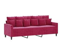 vidaXL Sofá de 3 Plazas, Sofá Biplaza con Reposabrazos Cojines, Asiento Tapizado, Sofá Acolchado para Salón Dormitorio, Terciopelo Rojo Tinto