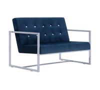Sofá de dos plazas con reposabrazos cromados y terciopelo azul