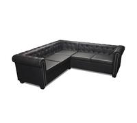 vidaXL Sofá Chesterfield 5 Plazas de Cuero Artificial Negro Sillón de Esquina