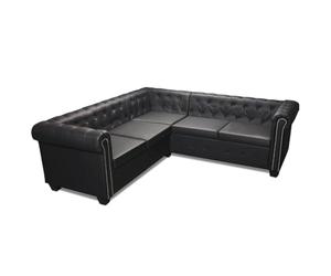 vidaXL Sofá de Esquina Chesterfield 5 plazas Cuero Artificial Negro