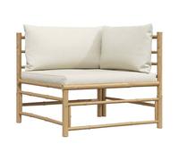 Vidaxl sofá de esquina para jardín bambú con cojines blanco crema