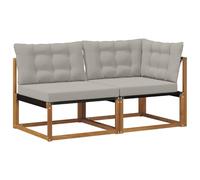 vidaXL Sofá de Esquina y Centro para Exterior 2 Pieza Natural, Muebles de Balcón, Estilo Moderno al Aire Libre, Conjunto de Lounge de Madera Acacia Duradera para Relajación y Confort Versátiles en el