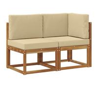 vidaXL Sofá de Esquina y Centro para Exterior 2 Pieza Natural y Beige, Muebles de balcón, Madera de Acacia Moderna, diseño Duradero Resistente a la Intemperie, Uso Exterior versátil, Unidad de relaja