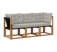 vidaXL Sofá de Esquina y Centro para Exterior 3 Pieza Natural, Muebles de balcón, Estilo Moderno al Aire Libre, Resistente, Madera de Acacia, Ideal para Relax en el jardín