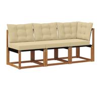 vidaXL Sofá de Esquina y Centro para Exterior 3 Pieza Natural, Muebles de balcón, Estilo Moderno al Aire Libre, Resistente, Madera de Acacia, Ideal para Relax en el jardín