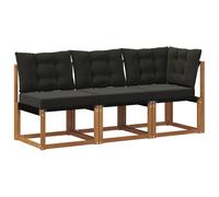 vidaXL Sofá de Esquina y Centro para Exterior 3 Pieza Natural, Muebles de balcón, Estilo Moderno al Aire Libre, Resistente, Madera de Acacia, Ideal para Relax en el jardín