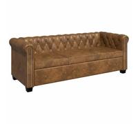 vidaXL Sofá de Estilo Chesterfield de 3 Plazas Cuero Artificial Marrón Sillón