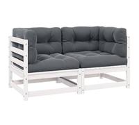 vidaXL Sofá de Jardín 2 Plazas con Cojines Mobiliario Muebles Exterior Patio Terraza Hogar Silla Asiento Suave Estable Blanco Madera Maciza Pino