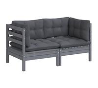 vidaXL Sofá de Jardín 2 Plazas con Cojines Patio Terraza Exterior Hogar Silla Asiento Muebles Mobiliario Suave Robusto Gris Antracita Madera Pino