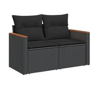 vidaXL Sofá de jardín 2 plazas con cojines de ratán sintético Negro