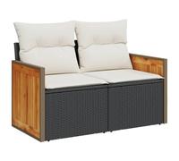 vidaXL Sofá de Jardín de 2 Plazas con Cojines, Sillón de Exterior, Sofá Modular, Asiento para Patio Terraza Balcón, Ratán Sintético Negro