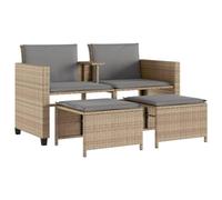vidaXL Sofá de jardín 2 plazas con Mesa y taburetes ratán PE Beige