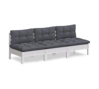 vidaXL Sofá de Jardín 3 Plazas con Cojines Patio Terraza Exterior Hogar Silla Asiento Muebles Mobiliario Suave Robusto Gris Antracita Madera Pino