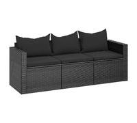 vidaXL Sofá de jardín 3 plazas con Cojines ratán sintético Negro