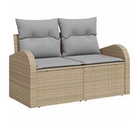 vidaXL Sofá de jardín de 2 plazas Beige de polirratán con Cojines. Muebles de Exterior para el balcón o Patio. Asiento cómodo, diseño Elegante, Duradero y Resistente a la Intemperie l