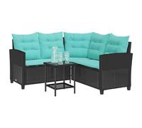 vidaXL Sofá de jardín con cojín 2 pcs Negro y Turquesa Poliratán, Conjunto de Sofá Moderno para Exteriores, Fundas Removibles, Resistente a la Intemperie, Resistente a UV, Sofá de Jardín