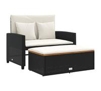vidaXL Sofá de Jardín con Cojines 2 Plazas, Asiento Exterior, Sofá Biplaza, Mueble para Patio Terraza Balcón, Ratán y Madera Acacia Negro