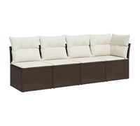 vidaXL Sofá de Jardín con Cojines 4 Plazas, Asiento Exterior, Sofá Descanso, Mueble para Patio Terraza Balcón, Ratán Sintético Marrón