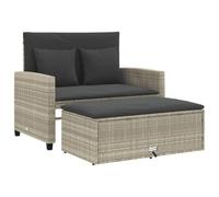 vidaXL Sofá de Jardín con Cojines de 2 Plazas, Asiento Exterior, Sofá Biplaza, Mueble para Patio Terraza Balcón, Ratán Sintético Gris Claro