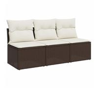 vidaXL Sofá de Jardín con Cojines de 3 Plazas, Asiento Exterior, Sofá Descanso, Mueble para Patio Terraza Balcón, Ratán Sintético Marrón