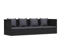 vidaXL Sofá de Jardín con Cojines y Almohadas Exterior Patio Aire Libre Terraza Asiento Terraza Tumbona Butaca Ratán Sintético Negro
