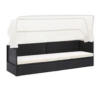 vidaXL Sofá de Jardín con Dosel Asiento Patio Piscina Tumbona Cama Salón al Aire Libre Exterior Cómodo Desmontable Negro Ratán Sintético