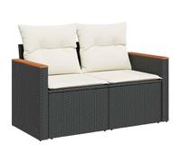 vidaXL Sofá de Jardín de 2 Plazas con Cojines, Asiento Exterior, Sofá Biplaza, Mueble para Patio Terraza Balcón, Ratán Sintético Negro