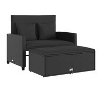 vidaXL Sofá de Jardín de 2 Plazas con Cojines, Asiento Exterior, Sofá Biplaza, Mueble para Patio Terraza Balcón, Ratán Sintético Negro
