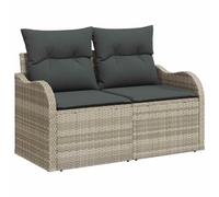 vidaXL Sofá de Jardín de 2 Plazas con Cojines Gris Claro de Polirratán. Sofá Modular para Exterior, Suave, con Patas Ajustables. Tejido a Mano, Resistente a la Intemperie. Mobiliario Contemporáneo, C