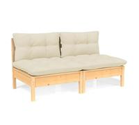 vidaXL Sofá de Jardín de 2 Plazas con Cojines Patio Terraza Exterior Hogar Silla Asiento Muebles Mobiliario Suave Robusto Crema Madera Maciza Pino