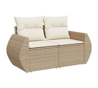 vidaXL Sofá de Jardín de 2 Plazas con Cojines, Sillón de Exterior, Sofá Modular, Asiento para Patio Terraza Balcón, Ratán Sintético Beige