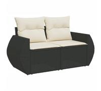 vidaXL Sofá de Jardín de 2 Plazas con Cojines, Sillón de Exterior, Sofá Modular, Asiento para Patio Terraza Balcón, Ratán Sintético Negro