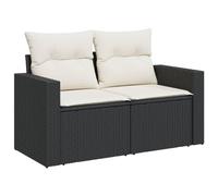 vidaXL Sofá de Jardín de 2 Plazas con Cojines, Sillón de Exterior, Sofá Modular, Asiento para Patio Terraza Balcón, Ratán Sintético Negro