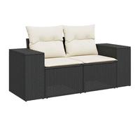 vidaXL Sofá de Jardín de 2 Plazas con Cojines, Sillón de Exterior, Sofá Modular, Asiento para Patio Terraza Balcón, Ratán Sintético Negro