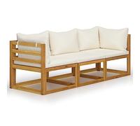 vidaXL Sofá de Jardín de 3 Plazas con Cojín Muebles Exterior Terraza Patio Balcón Hogar Asiento Suave con Respaldo Crema Madera de Acacia