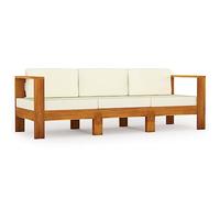 Sofá De Jardín De 3 Plazas Con Cojín Crema Madera Maciza Acacia Vidaxl