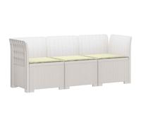 vidaXL Sofá de jardín de 3 plazas con Cojines Aspecto ratán PP Blanco, Muebles de Jardín, Sofá Exterior Elegante para Terraza o Balcón, Resistente al Clima, Funcional y Moderno