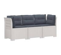 vidaXL Sofá de jardín de 3 plazas con Cojines Aspecto ratán PP Blanco, Muebles de Jardín, Sofá Exterior Elegante para Terraza o Balcón, Resistente al Clima, Funcional y Moderno