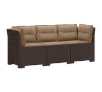 vidaXL Sofá de jardín de 3 plazas con Cojines Aspecto ratán PP Marrón, Muebles de Jardín, Sofá Exterior Elegante para Terraza o Balcón, Resistente al Clima, Funcional y Moderno
