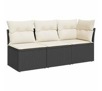 vidaXL Sofá de Jardín de 3 Plazas con Cojines, Asiento Exterior, Sofá Descanso, Mueble para Patio Terraza Balcón, Ratán Sintético Negro