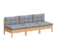 vidaXL Sofá de Jardín de 3 Plazas con Cojines Patio Terraza Exterior Hogar Silla Asiento Muebles Mobiliario Suave Robusto Gris Madera Maciza Pino